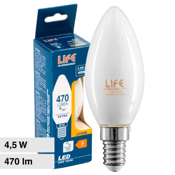 Lampadina LED E14 Filament 4,5W Candle C35 Candela Life