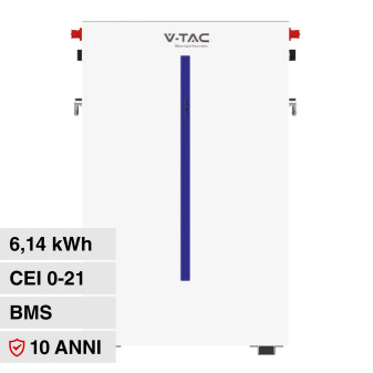 V-Tac Batteria BMS LiFePO4 51,2V 6,14kWh Garanzia 10 Anni IP65 per Inverter...