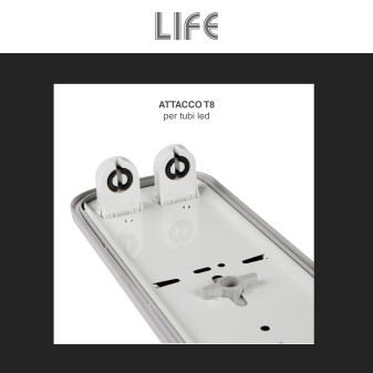 Plafoniera Lineare Slim Porta Tubi LED IP65 2 Tubi T8 da 60cm Life