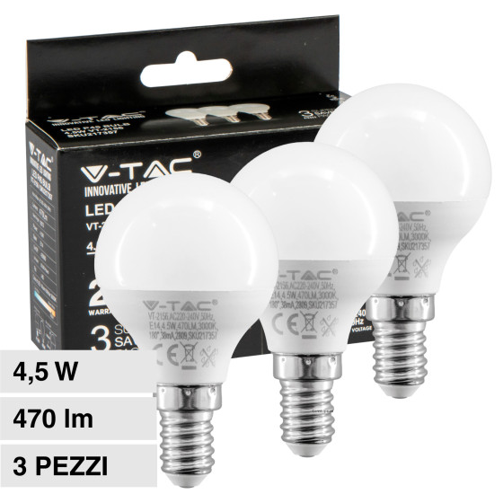 VT-2156 Super Saver Pack 3 Lampadine LED E14 P45 4,5W V-Tac VT-2156 Super Saver Pack 3 Lampadine LED E14 P45 4,5W V-Tac