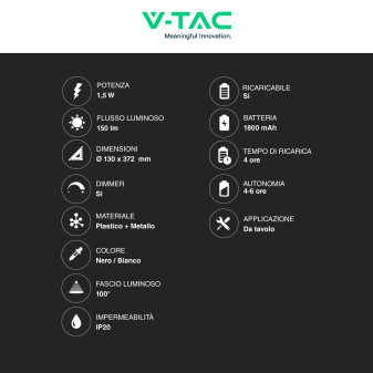 VT-1034 Lampada LED da Tavolo 3in1 1,5W Dimmerabile Touch V-Tac