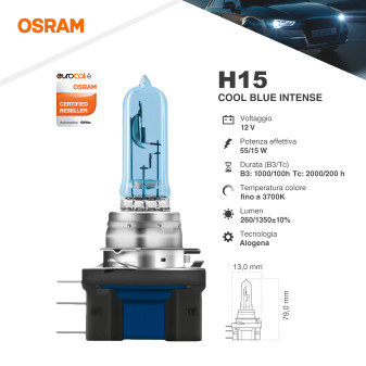 2 Lampadine Cool Blue Intense Next Gen H15 12V 55/15W Osram