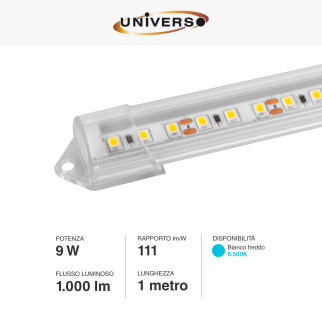 Striscia LED Rigida 9W SMD 120 LED/m 12V in Alluminio 1m Universo
