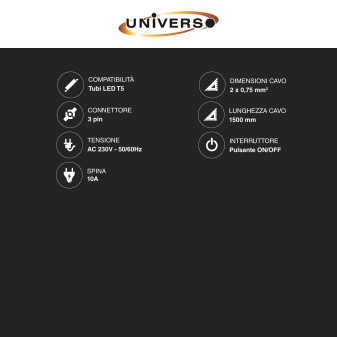 Cavo di Alimentazione con Interruttore 1,5 metri per Tubi T5 Universo