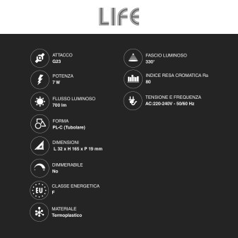 Lampada LED SMD Tower PL-C da 7W attacco G23 a 2 Pin Life