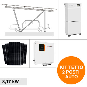 V-Tac Kit Pensilina in Metallo da 2 Posti Auto con 15 Pannelli Solari 545W +...