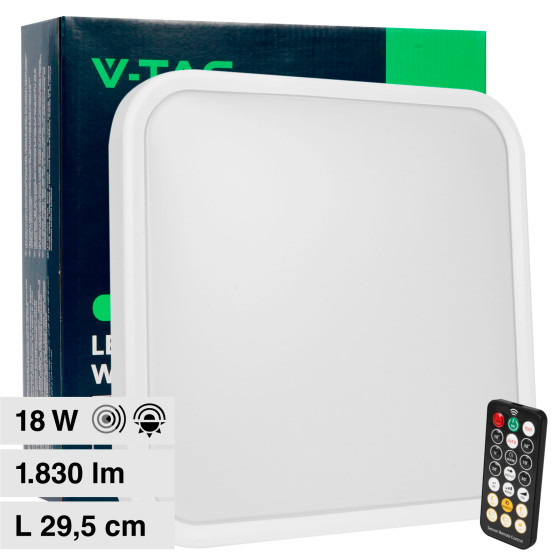 VT-8630 Plafoniera LED Quadrata 18W SMD IP44 Colore Bianco V-Tac
