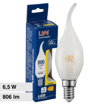 Lampadina LED E14 6,5W Candela CF35 Filament in Vetro Milky Life