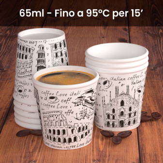 50 Bicchierini da Caffè in Carta Bio Italy White da 65ml