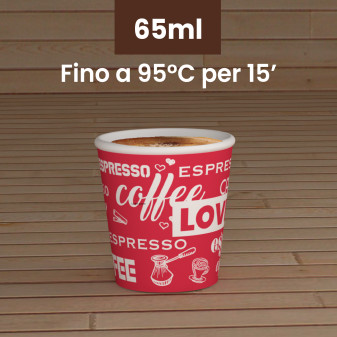 200 Bicchierini da Caffè in Carta Riciclabile LoveCup Mix da 65ml
