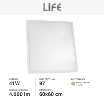 Pannello LED Quadrato 60x60 41W SMD UGR≤19 con Driver Life