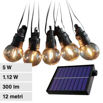 V-Tac VT-70512 Catenaria 5W da 10 Lampadine LED IP44 con Pannello Solare e...