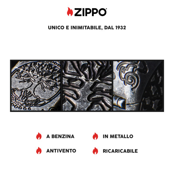 Accendino Zippo mod. 29670 Tree Of Life Design Antivento Ricaricabile