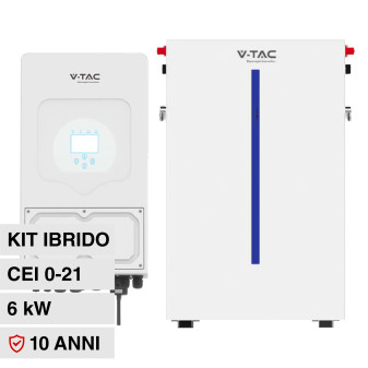 V-Tac Kit Inverter 6kW Monofase CEI 0-21 + Batteria LiFePO4 6,14kWh Impianto...