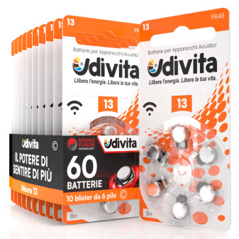 Udivita 60 Batterie per Protesi Acustiche Misura 13 Zinco Aria Tecnologia...