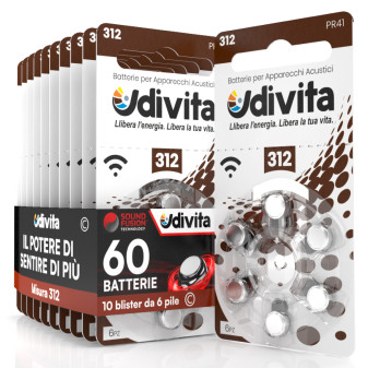 Udivita 60 Batterie per Protesi Acustiche Misura 312 Zinco Aria Tecnologia...