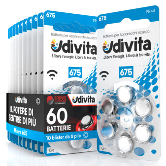 Udivita 60 Batterie per Protesi Acustiche Misura 675 Zinco Aria Tecnologia...