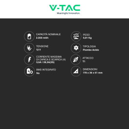 V-Tac VT-2-12 Batteria Piombo Acido 12V 2Ah - SKU 23450
