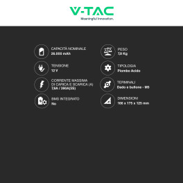 V-Tac VT-12-26 Batteria Piombo Acido 12V 26Ah - SKU 23454