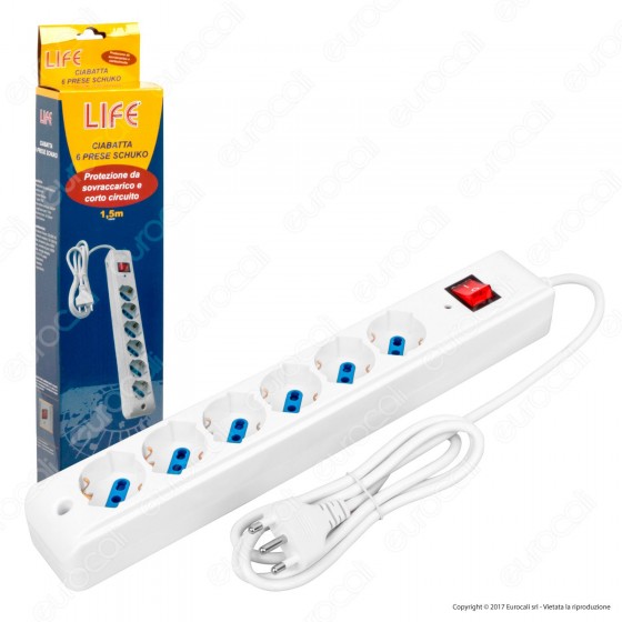Life Multipresa 6 Posti Colore Bianco con Protezione da Sovraccarichi Life Multipresa 6 Posti Colore Bianco con Protezione da Sovraccarichi