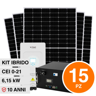 V-Tac Kit 6,15kW 15 Pannelli Solari Fotovoltaici 410W + Inverter Monofase +...