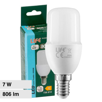 Life Lampadina LED E14 7W Tubolare T38 SMD - mod. 39.920512C30 / 39.920512N40...