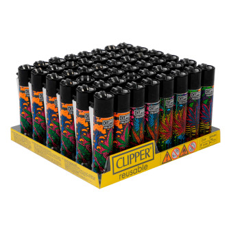 Clipper Large Accendino a Pietrina Grande Ricaricabile con Fantasia Fluo Weed...