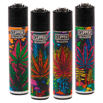 Clipper Large Accendino a Pietrina Grande Ricaricabile con Fantasia Fluo Weed...