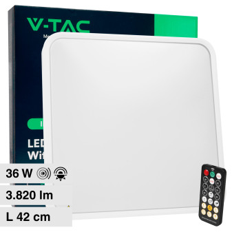 V-Tac VT-8630 Plafoniera LED Quadrata 36W SMD IP44 con Sensore di Movimento e...