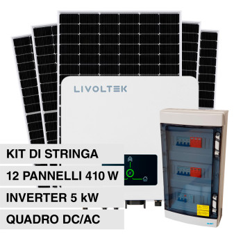 Kit On-Grid 12 Pannelli Solari V-Tac 410W + Inverter Livoltek Monofase 5kW...