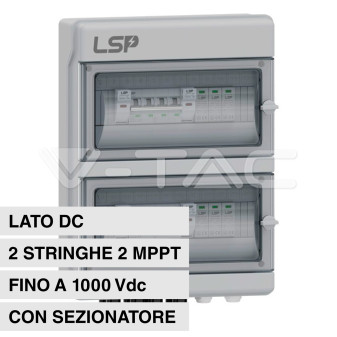 V-Tac Quadro Elettrico Lato DC 2 Stringhe 2 MPPT 1000V 16A IP65 con...