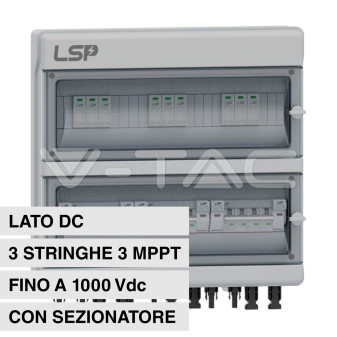 V-Tac Quadro Elettrico Lato DC 3 Stringhe 3 MPPT 1000V 16A IP65 con...