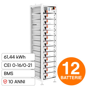 V-Tac Armadio Rack da Terra 12 Accumulatori BMS LiFePO4 61,44kWh per Inverter...