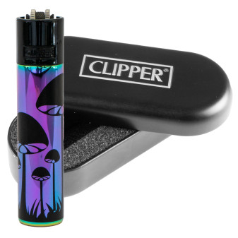 Clipper Metal Large Accendino Grande in Metallo Fantasia Icy Mushrooms con...