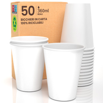 Bicchieri in Carta Riciclabile Colore Bianco da 360ml - Confezione da 50...