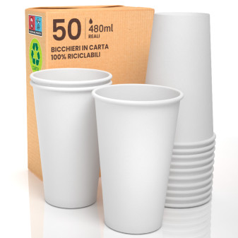 Bicchieri in Carta Riciclabile Colore Bianco da 480ml - Confezione da 50...