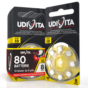 Udivita 80 Batterie per Protesi Acustiche Misura 10 Zinco Aria Tecnologia...