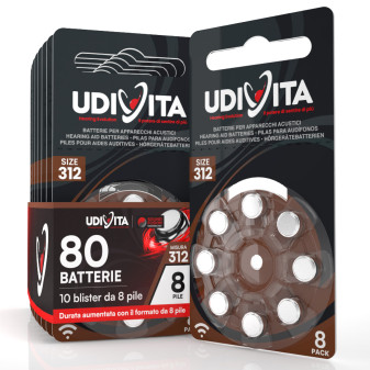 Udivita 80 Batterie per Protesi Acustiche Misura 312 Zinco Aria Tecnologia...