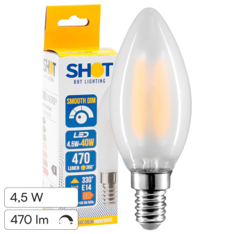 Bot Lighting Lampadina LED E14 4,5W Candela Frost Filamento Dimmerabile -...