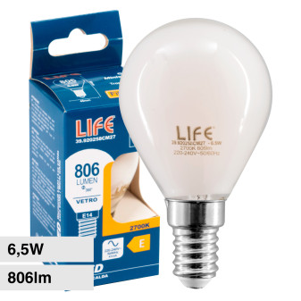 Life Lampadina LED E14 6,5W MiniGlobo P45 Filament in Vetro Milky - mod....