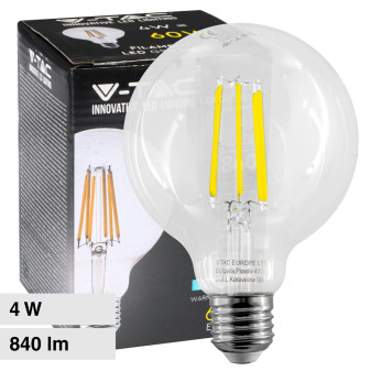 V-Tac VT-2354 Lampadina LED E27 4W Bulb G95 Globo Filament in Vetro...