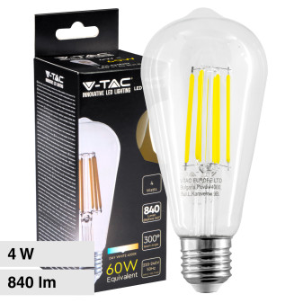 V-Tac VT-2364 Lampadina LED E27 4W Bulb ST64 Filament in Vetro Trasparente -...