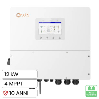 V-Tac Solis Inverter Trifase Ibrido On-Grid / Off-Grid 12kW IP66 Garanzia 10...