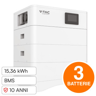 V-Tac Kit 3 Batterie BMS Stack LiFePO4 15kWh Alta Tensione per Impianto...