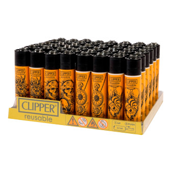 Clipper Large Accendino a Pietrina Grande Ricaricabile con Fantasia Tatoo...