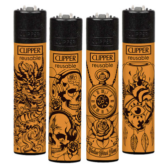 Clipper Large Accendino a Pietrina Grande Ricaricabile con Fantasia Tatoo...