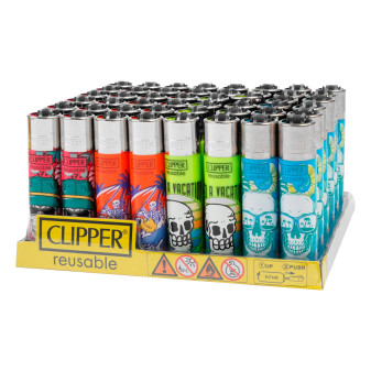 Clipper Large Accendino a Pietrina Grande Ricaricabile con Fantasia Vacay...