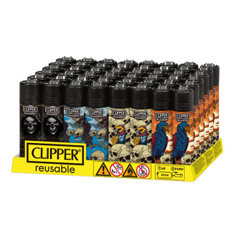 Clipper Large Accendino a Pietrina Grande Ricaricabile con Fantasia Bone...