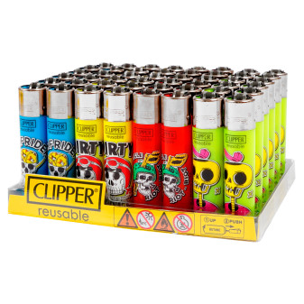 Clipper Large Accendino a Pietrina Grande Ricaricabile con Fantasia Skullttoo...