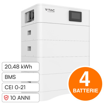 V-Tac Kit 4 Batterie BMS Stack LiFePO4 20kWh Alta Tensione per Impianto...